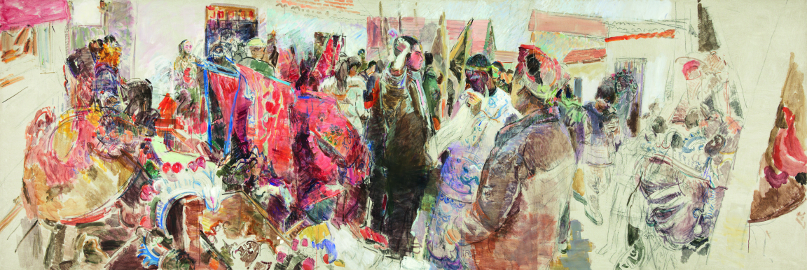《小院春秋》张淳大宝 180cm×540cm 布面油画 2016年