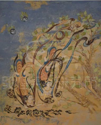 ▲树前飞天&middot;敦煌美术研究所藏品