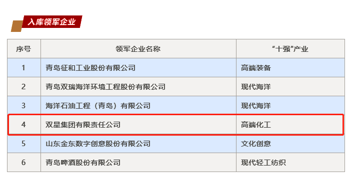 双星获评山东省“十强”产业集群领军企业