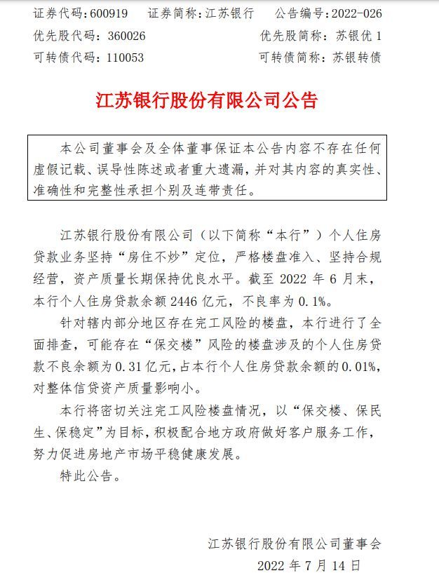 图片来源:江苏银行公告