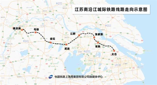△江苏南沿江城际铁路线路走线示意图