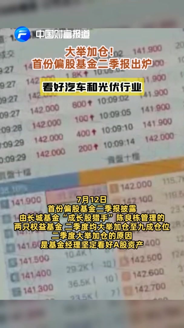 【中国财富报道】大举加仓！首份偏股基金二季报出炉，看好汽车和光伏行业