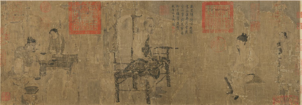 图1.北宋 佚名(传 唐阎立本)《萧翼赚兰亭图》 卷 绢本水墨 26×74.4cm 辽宁省博物馆藏