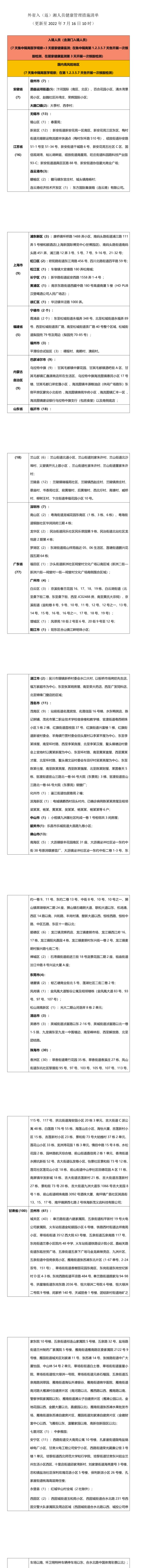最新！外省入（返）湘人员健康管理措施清单