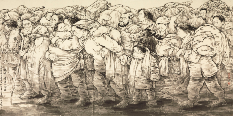 单应桂逃亡123cm&times;246cm国画1995年