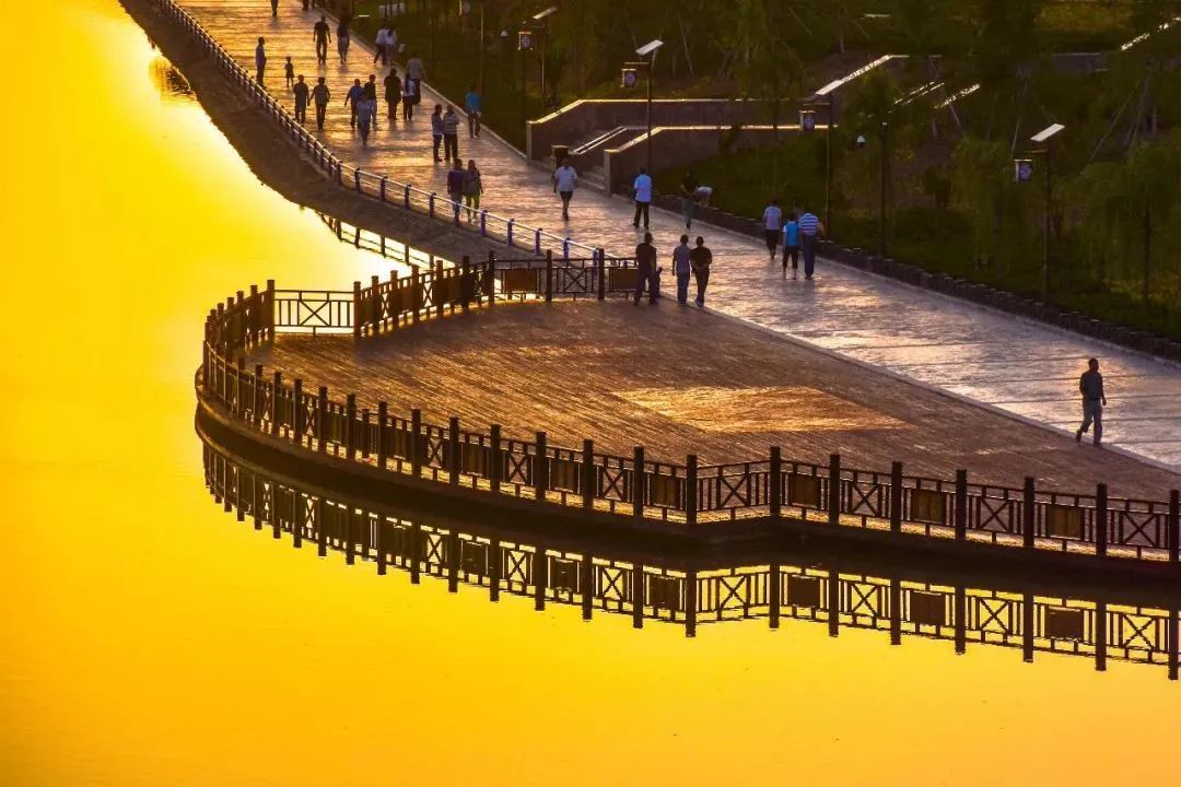 ▲ 天水麦积区落日中的翠湖公园 陈治平 摄