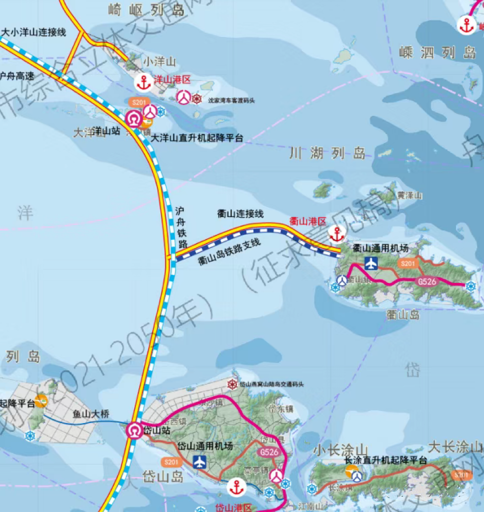 公铁合建的沪舟甬跨海大通道，连接世界最大港口群，是国家沿海运输大通道的组成部分，对打造对外开放桥头堡，实现上海、浙江自由贸易港融合发展具有重要意义