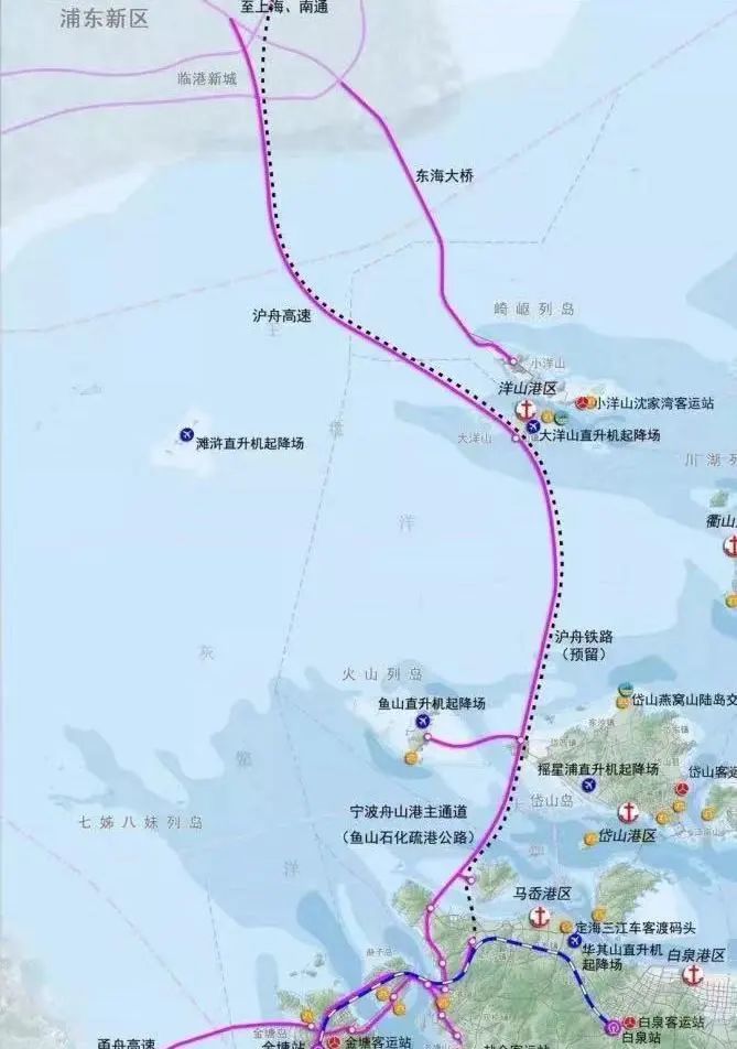 金山航道,漕泾东航道,止于大洋山岛西侧,接上海规划的东海二桥,并设置