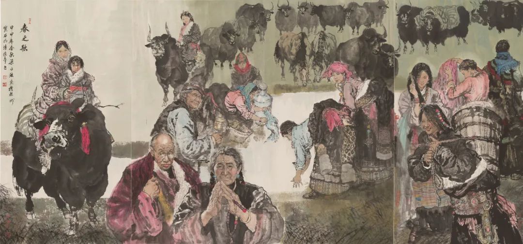 ▲梁平波 《春之歌》 中国画 178.5×384cm 2004年