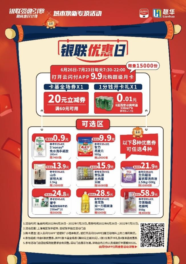 联华超市联合中国银联推出9.9元超级月卡 助力上海消费提速