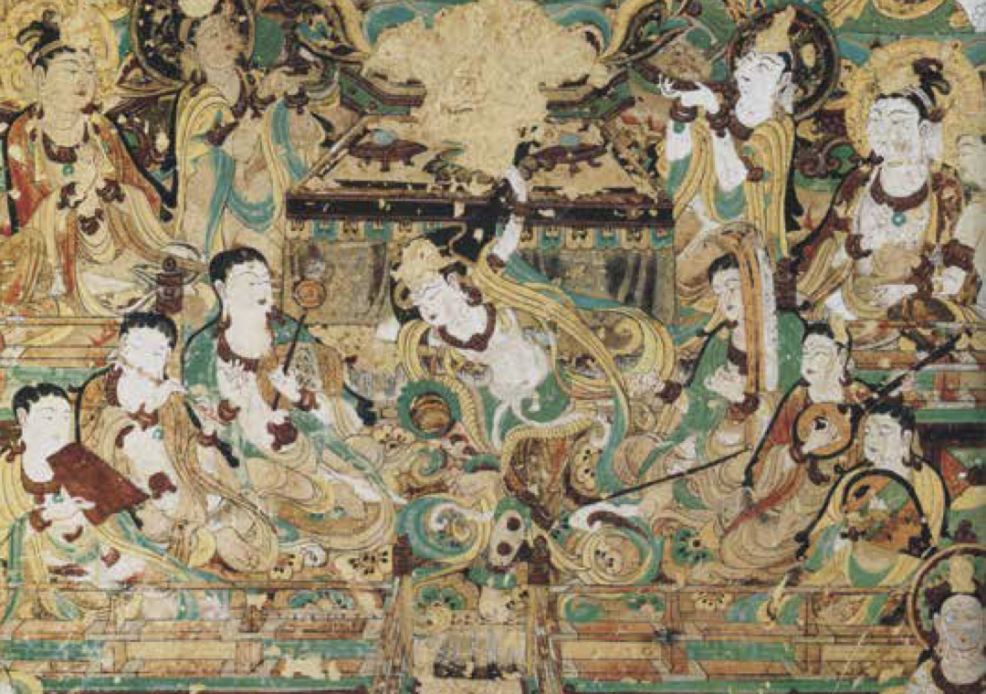 敦煌壁画《观无量寿经变》是唐朝燕乐的写照。（《中国人的音乐》内页插图）