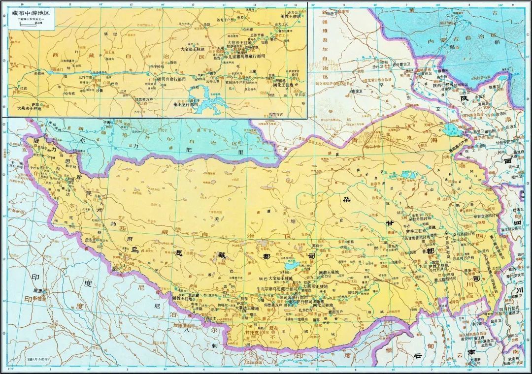 明乌斯藏都司地图。来源/谭其骧 《中国历史地图集》