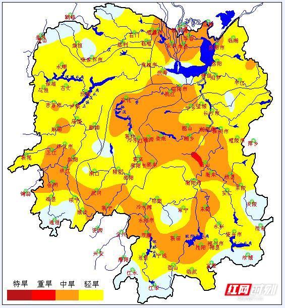 8月15日全省水文干旱分布情况。