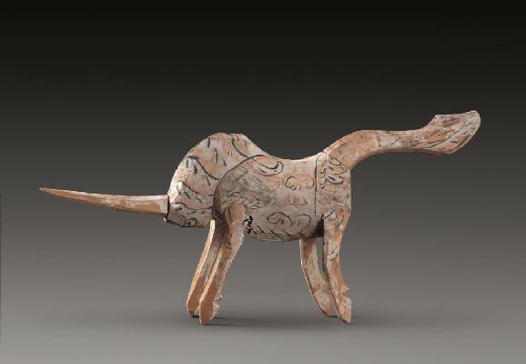 彩绘木独角兽·汉代·武威市磨嘴子汉墓出土