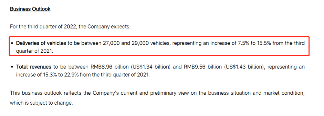 财报成绩不佳、车型青黄不接 理想等待L9救场 第7张-心情说说 理想汽车对于第三季度给出的指引,截图自财报