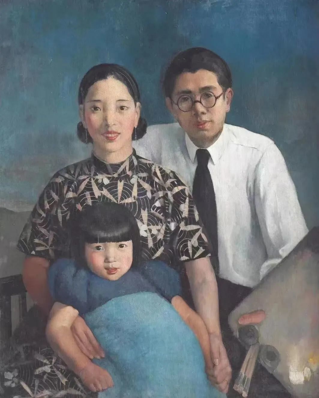 ▲《画家家庭》（1993），常书鸿绘。