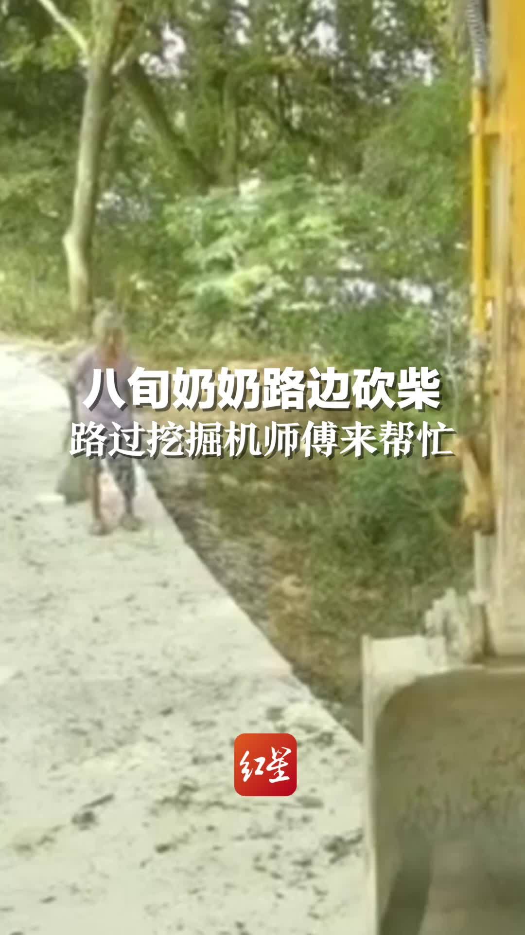 八旬老奶奶路边砍柴，路过挖掘机师傅来帮忙：举手之劳，能帮则帮