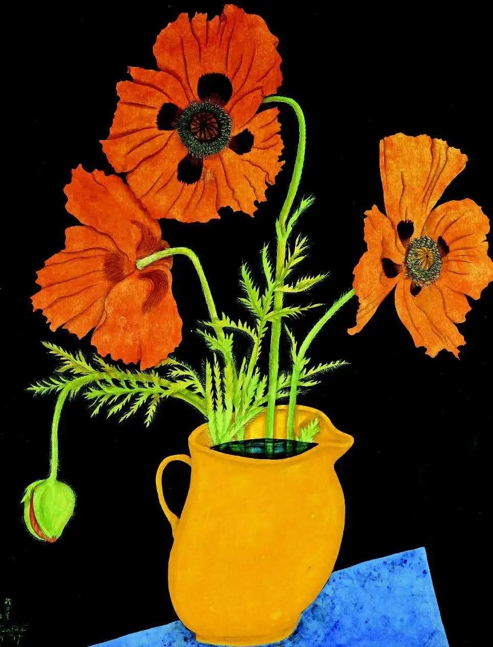藤田嗣治,《黄色花瓶中的罂粟花》（Poppies in a Yellow Jug），1917年