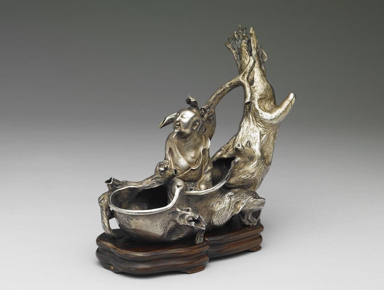 元至明 朱碧山款"张骞乘槎"银槎