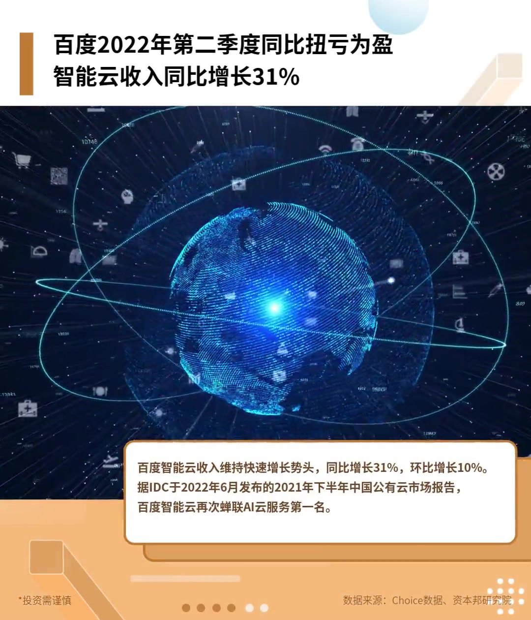 今日美股 | 百度2022年第二季度同比扭亏为盈，智能云收入同比增长31%