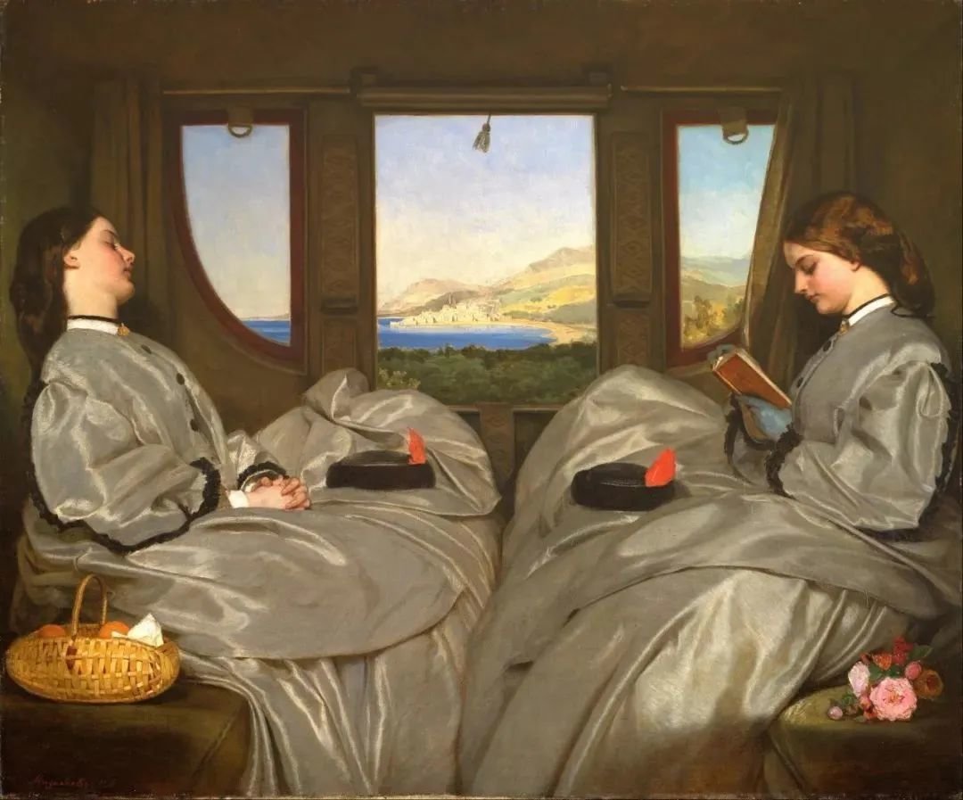 英国画家Augustus Egg作品 The Travelling Companions（1862），描绘一列火车驶经法国南部时，一个头等车厢内的风景。