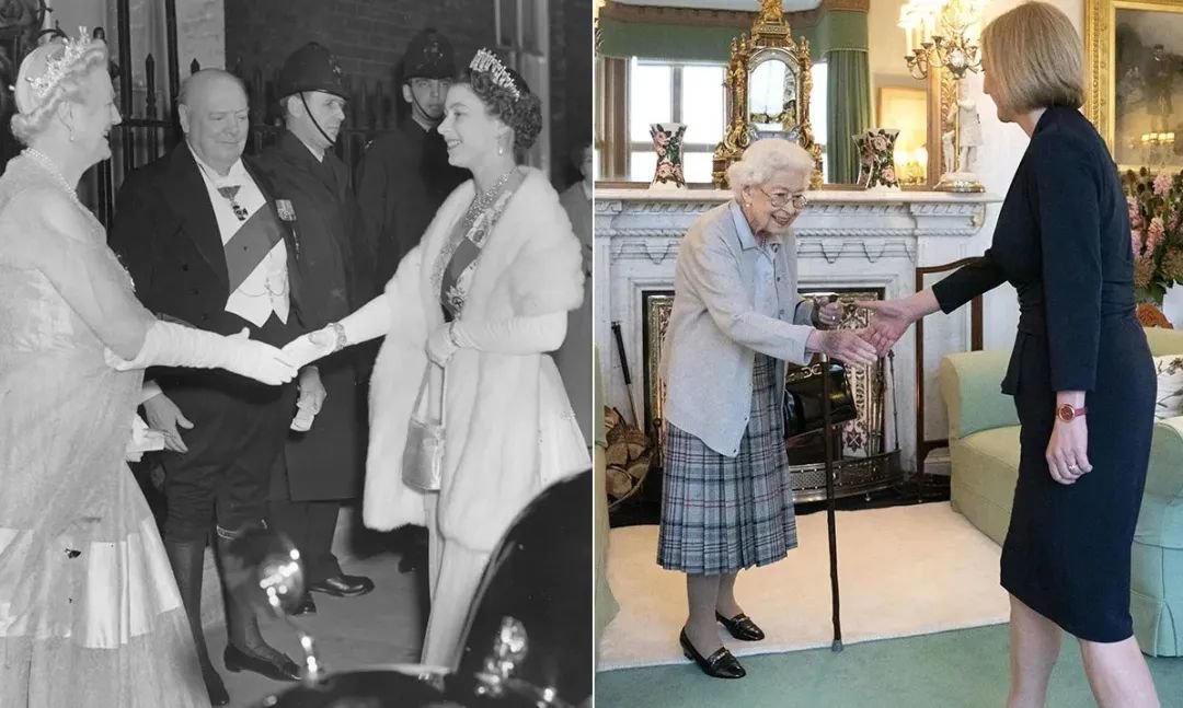 ▎ 伊丽莎白二世与英国首相丘吉尔和特拉斯的合影 图源：hellomagazine