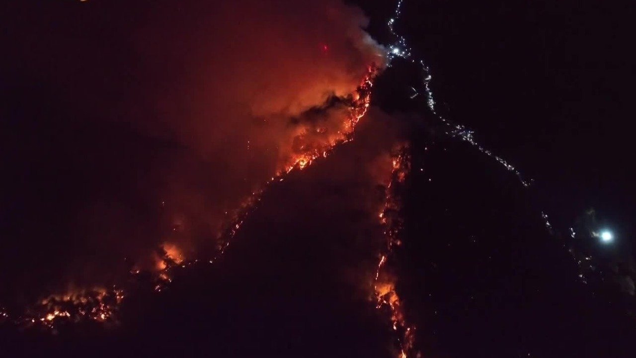 8月重庆缙云山山火扑救行动中，雄起的志愿者们组成“灭火长城”