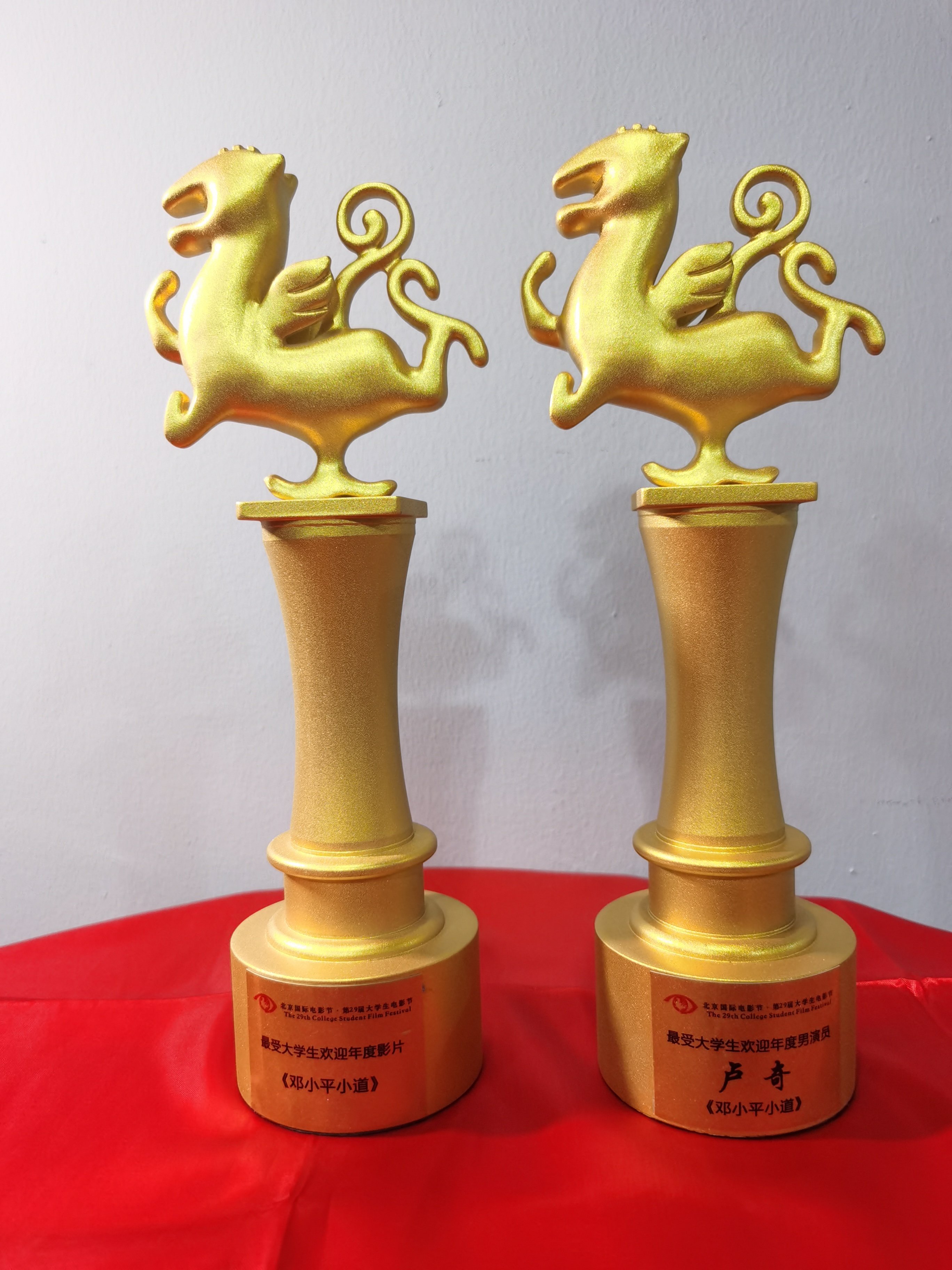 刻有大学生电影节声誉称号的“飞虎杯”