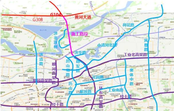 （施工期间城区机动车辆绕行路线）