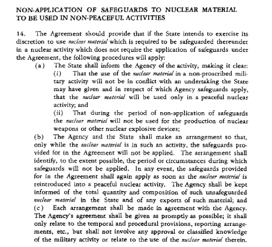 图为“核不扩散条约”的全面保障监督协定INFCIRC/153号文件中留下后门的那个条款