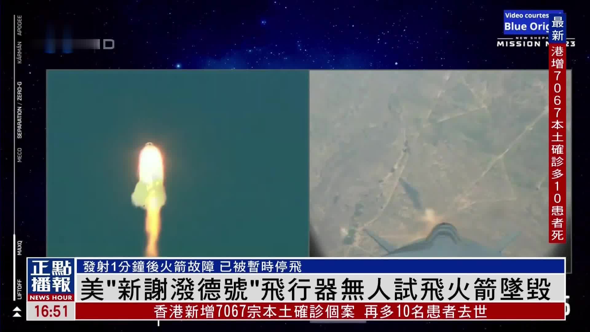 美国“新谢泼德号”无人试飞火箭坠毁 太空舱安全脱离