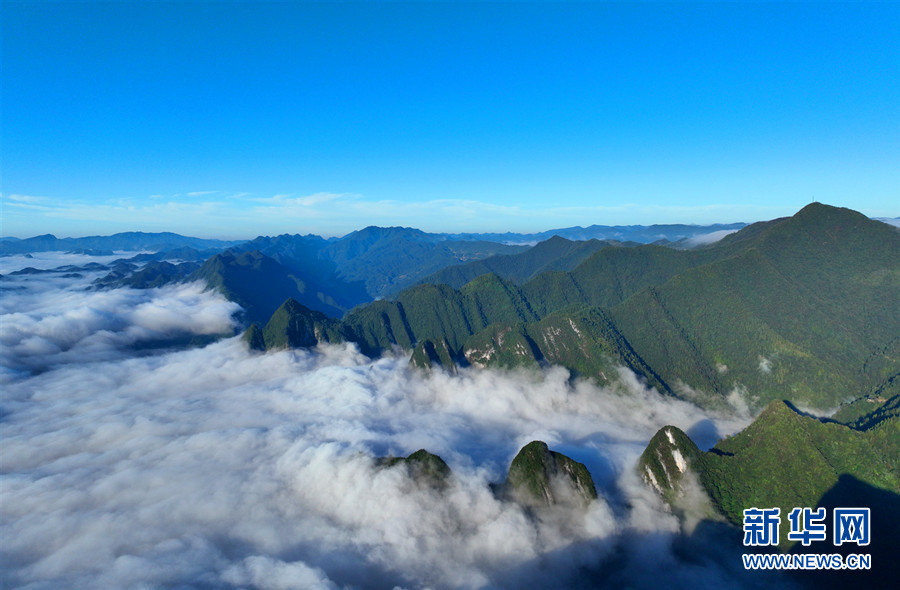 航拍湖北鹤峰天泉山云海。新华网发 杨顺丕 摄