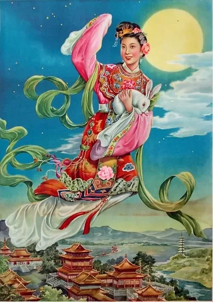 图：年画《嫦娥奔月》，吴少云绘，1955年