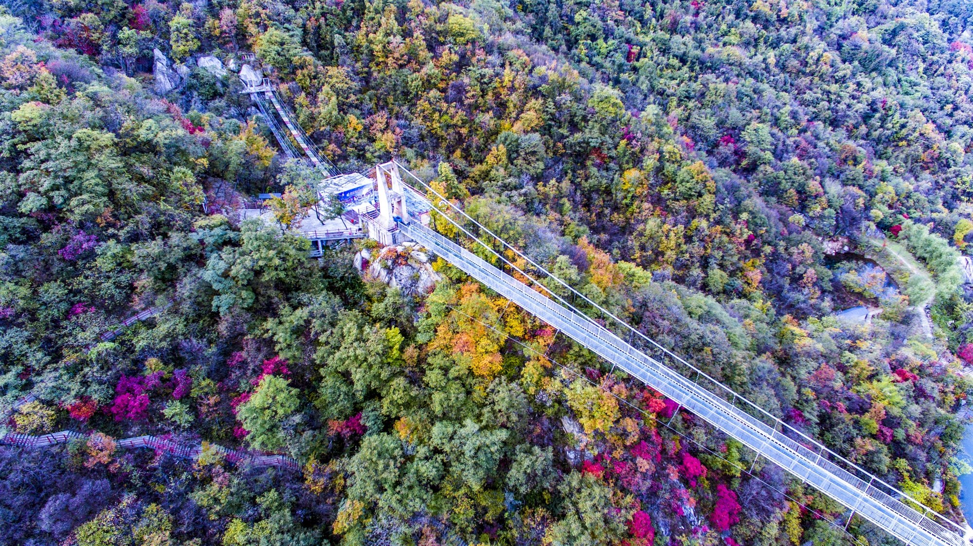 河南魯山:秋賞紅葉冬滑雪 雲上田園天龍池