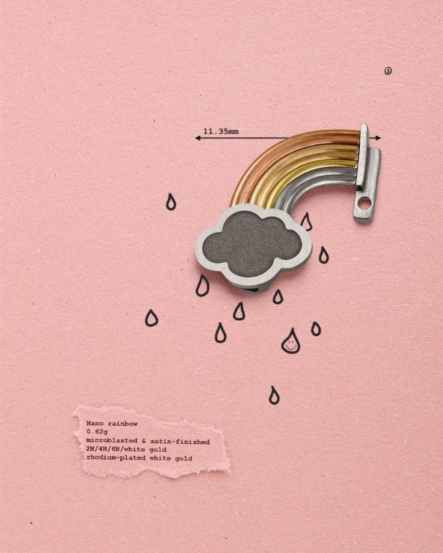 彩虹经25小时的微喷砂与拉丝工艺处理,由4种不同颜色的金所打造。