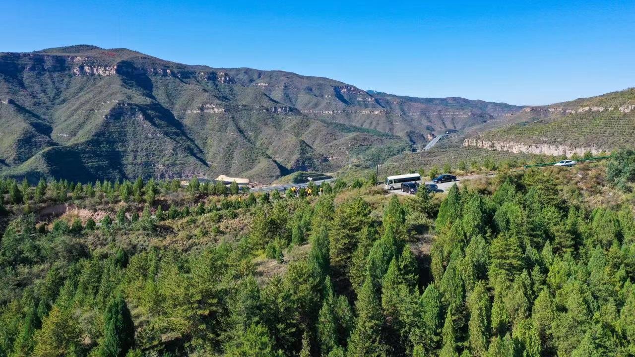 宜川县椿树峁石坑客土造林示范点航拍