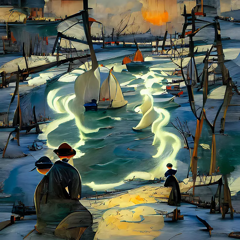 你刚听说的AI绘画 有人已经用它赚大钱了插图13 图片来源:Botto海港主题艺术作品