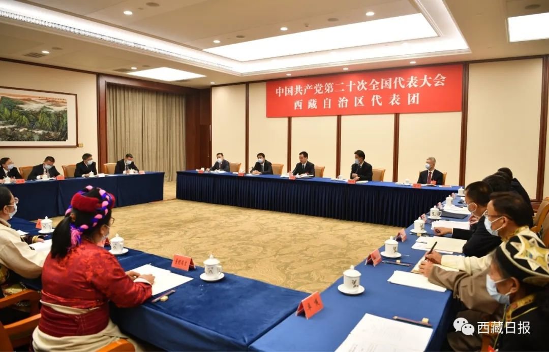 这是西藏代表团讨论现场。记者 旦增西旦 摄