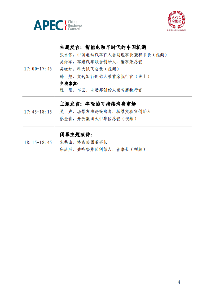 2022年APEC工商领导人中国论坛议程