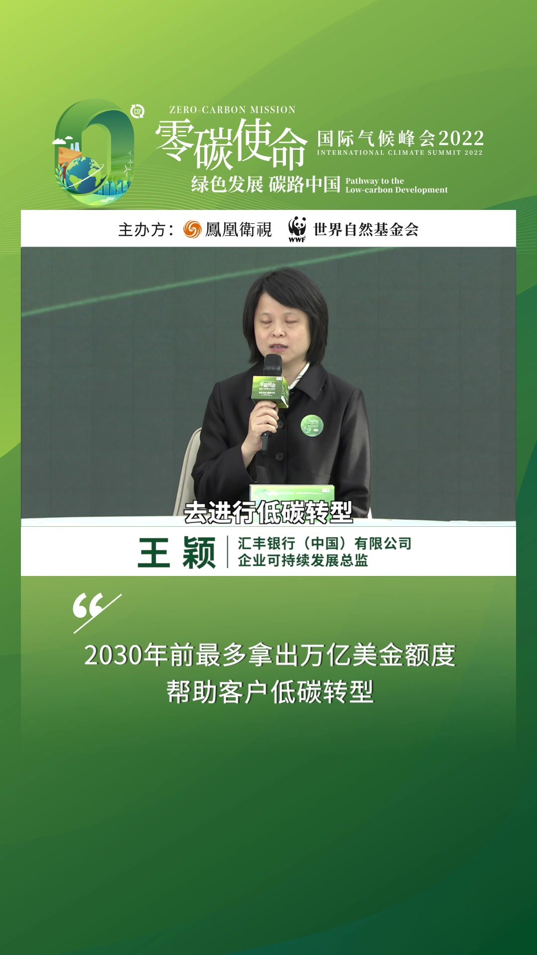 王颖:2030年前最多拿出万亿美金额度,帮助客户低碳转型_凤凰网视频_凤凰网