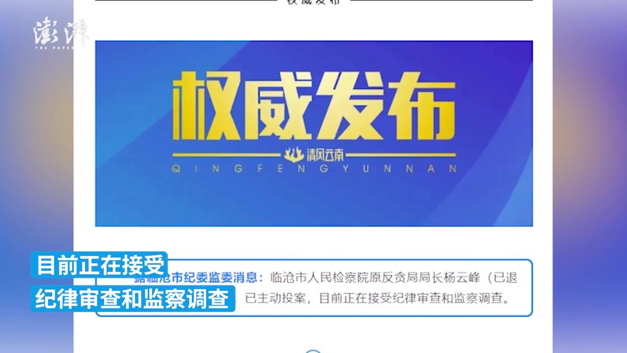 云南临沧市人民检察院原反贪局局长杨云峰主动投案