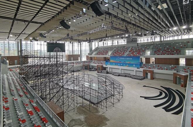 江西省第十六届运动会闭幕式场馆进入舞台搭建和设备调试阶段