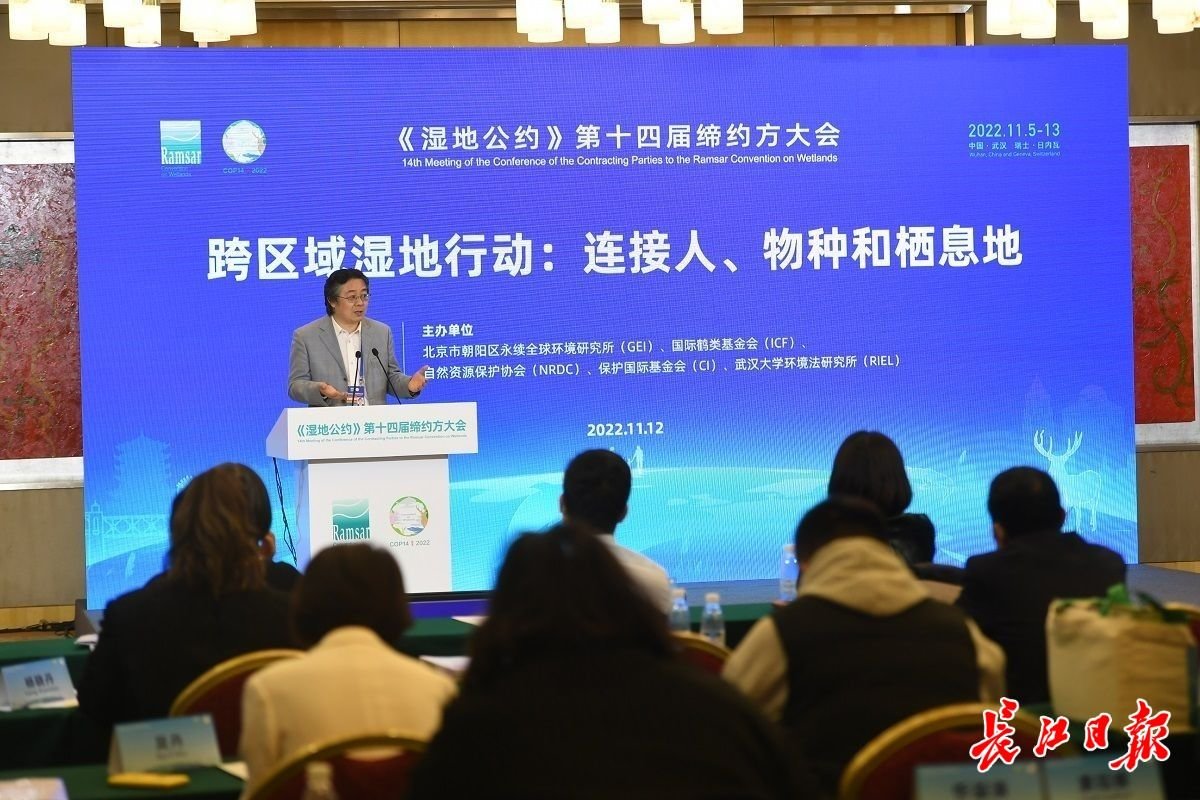 武汉大学环境法研究所所长秦天宝作会议总结。记者高勇 摄