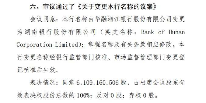 华融湘江银行公告截图。