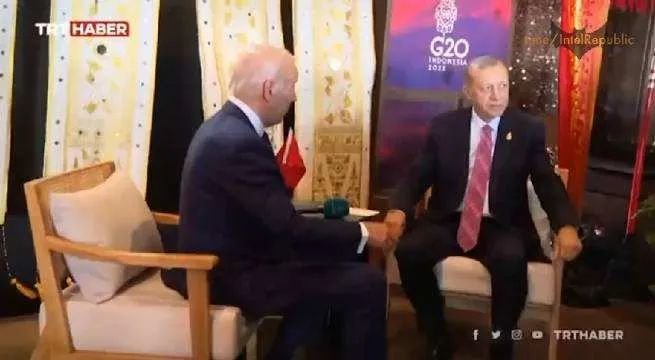 印尼G20期间，拜登与埃尔多安会晤 图：土耳其国家电视台画面截屏