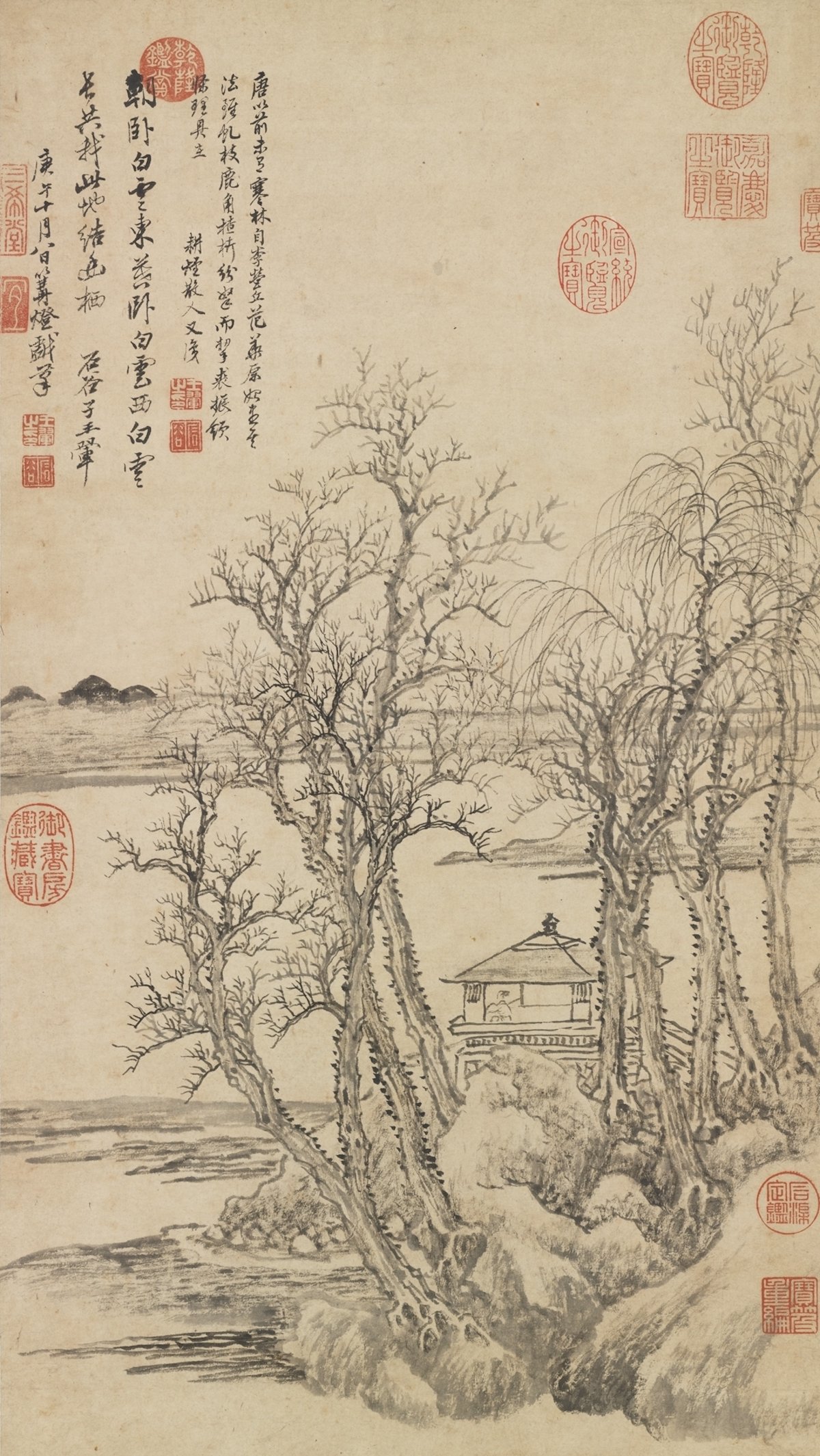 清 王翬 画寒林小景 轴 台北故宫博物院藏