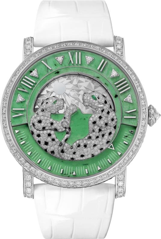卡地亚展出中国限定款作品白金碧玉猎豹装饰昼夜显示腕表