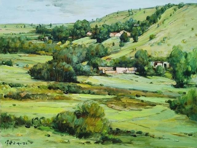 胥肇平参展作品《松树村写生之一》（布面油彩）