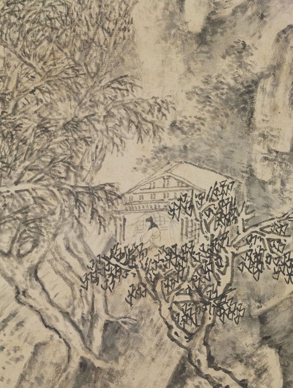 明 赵左 寒山石溜图 轴（局部）