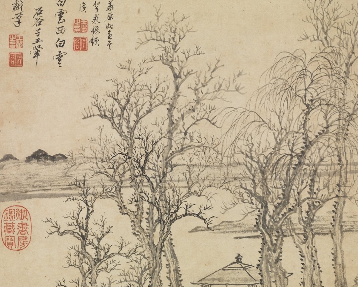 清 王翬 画寒林小景 轴（局部）